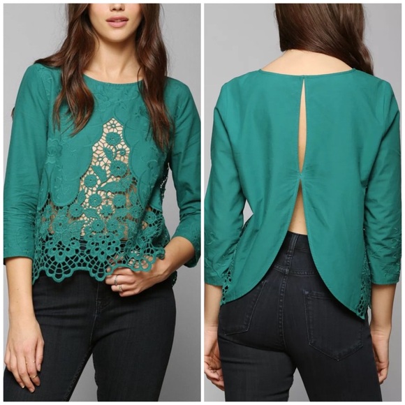 Kimchi Blue Tops - Kimchi Blue Teal Lace Blouse